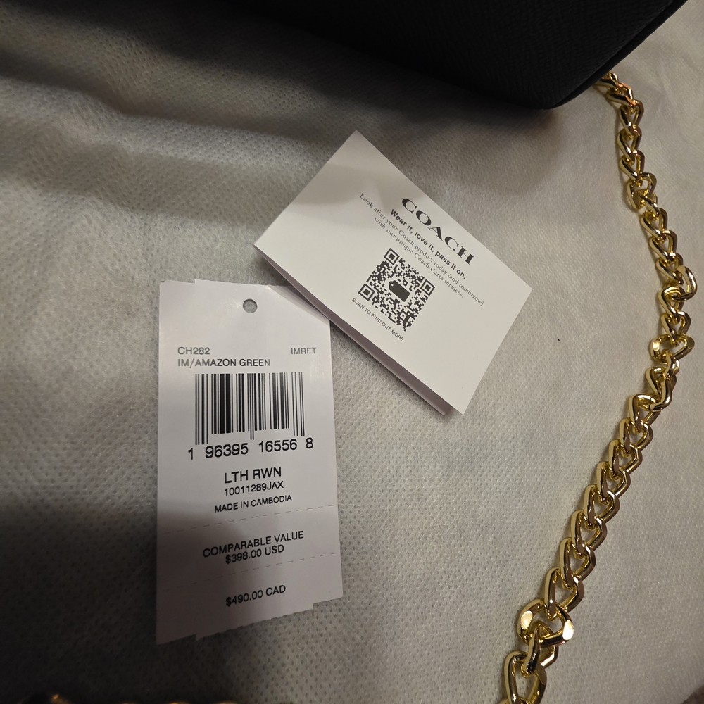 Coach GREEN Handbag with Gold Chain - Picture 4 of 16